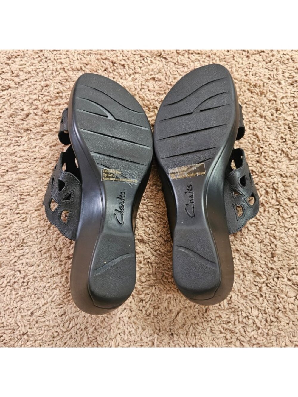 Clarks Bendables Wedge Sandals Womens 10M Black 37059 Comfort Slip On Slides - Picture 4 of 10